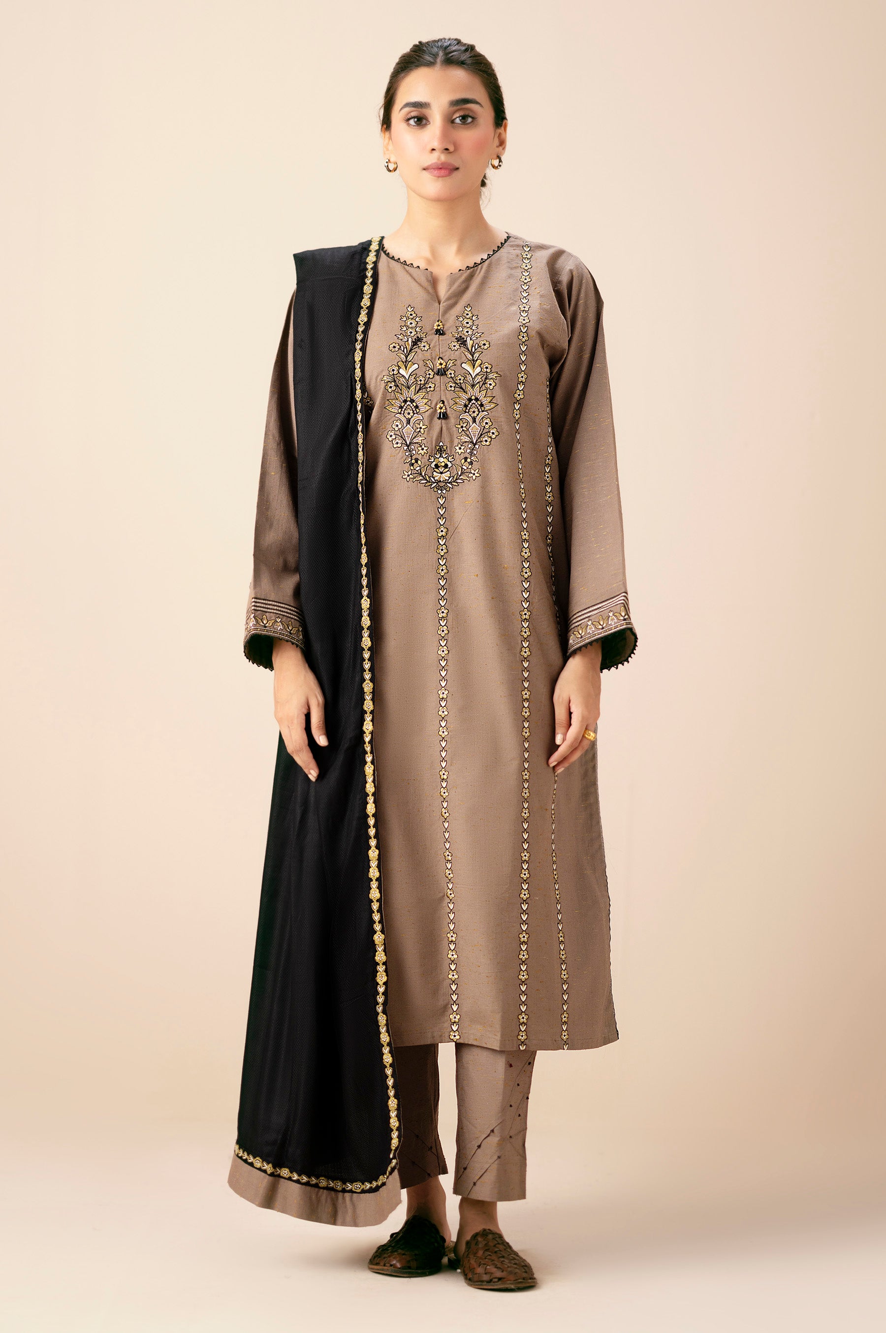 Unstitched 3 Piece Embroidered Multi Neps Suit
